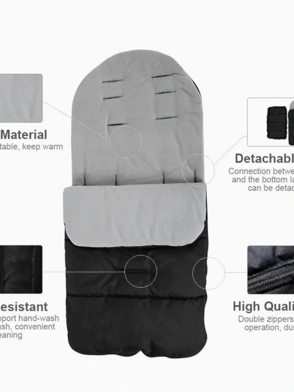 Universal Travel Bunting Bag Footmuff Stroller Cozy Black Gray Fleece Zip Cover